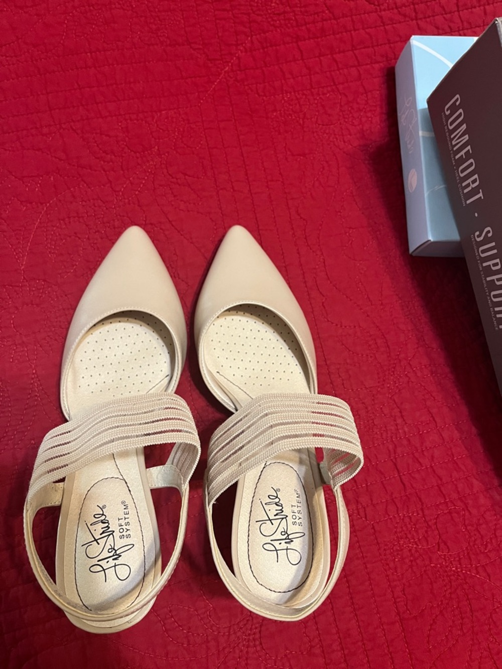 Life Stride Beige D'Orsay Pointed Toe Heels with Elastic Straps - Picture 3 of 4
